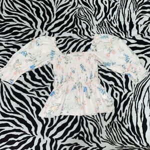 Anthropologie Saylor peplum cottage core boho floral cotton puff sleeve blouse